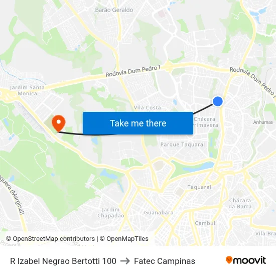 R Izabel Negrao Bertotti 100 to Fatec Campinas map