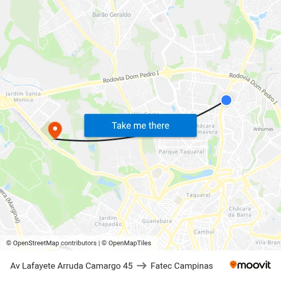 Av Lafayete Arruda Camargo 45 to Fatec Campinas map