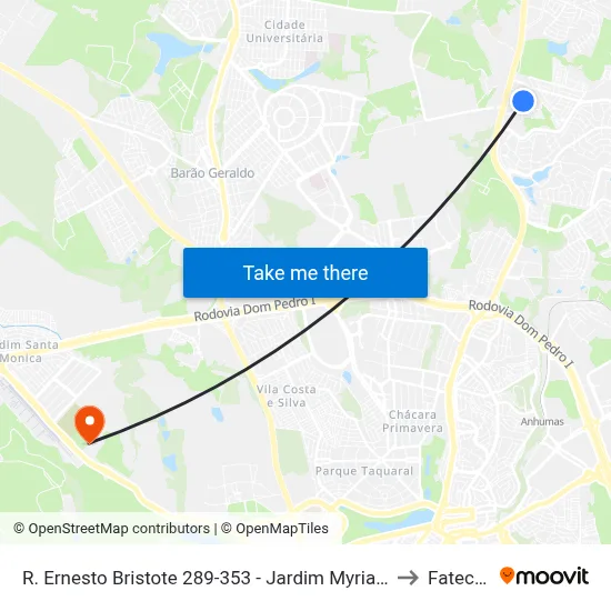 R. Ernesto Bristote 289-353 - Jardim Myrian Moreira Da Costa Campinas - SP 13098-408 Brasil to Fatec Campinas map