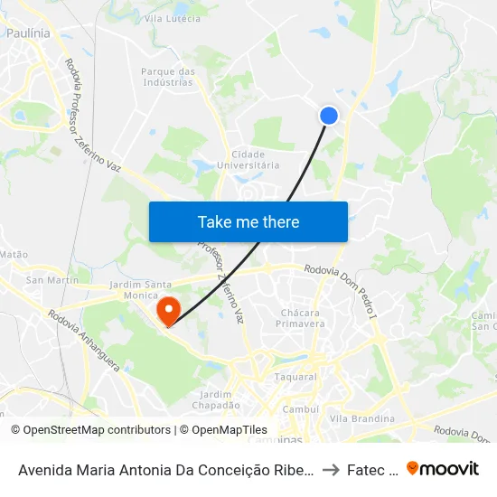 Avenida Maria Antonia Da Conceição Ribeiro Dos Santos Campinas - São Paulo 13086 Brasil to Fatec Campinas map
