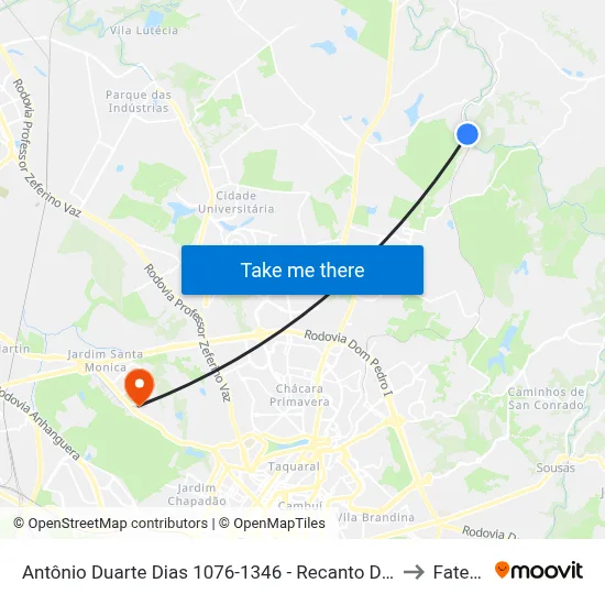 Antônio Duarte Dias 1076-1346 - Recanto Dos Dourados - Recanto Dos Dourados Campinas - SP 13098-765 Brasil to Fatec Campinas map