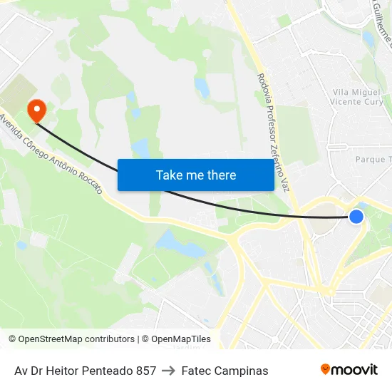 Av Dr Heitor Penteado 857 to Fatec Campinas map