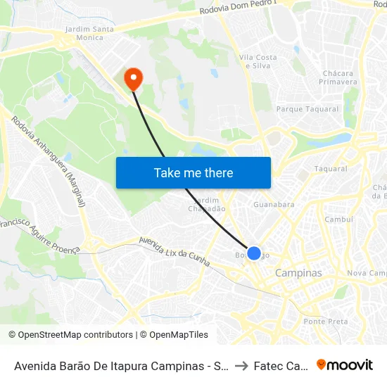 Avenida Barão De Itapura Campinas - São Paulo 13020 Brasil to Fatec Campinas map