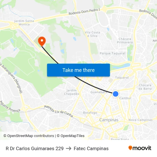 R Dr Carlos Guimaraes 229 to Fatec Campinas map