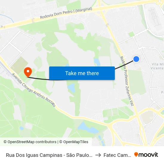 Rua Dos Iguas Campinas - São Paulo 13081 Brasil to Fatec Campinas map