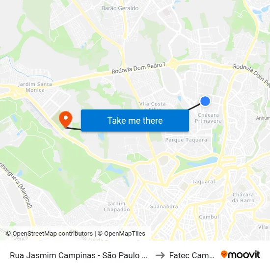 Rua Jasmim Campinas - São Paulo 13087 Brasil to Fatec Campinas map