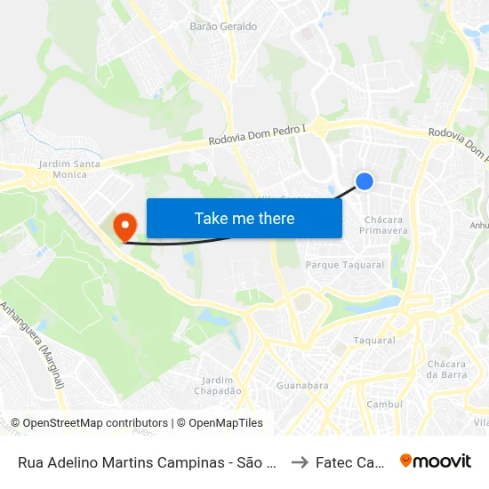 Rua Adelino Martins Campinas - São Paulo 13087 Brasil to Fatec Campinas map