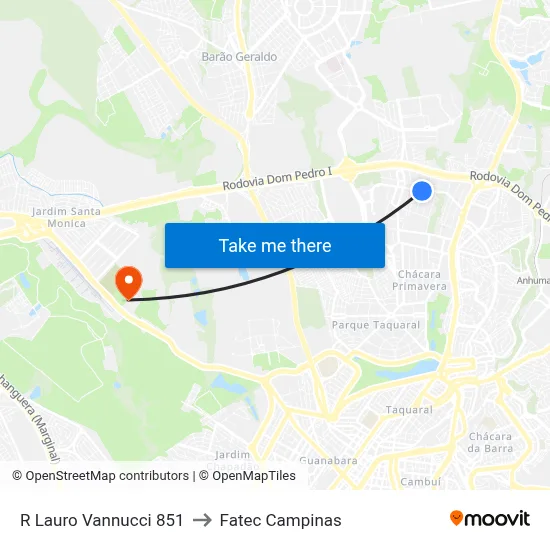 R Lauro Vannucci 851 to Fatec Campinas map