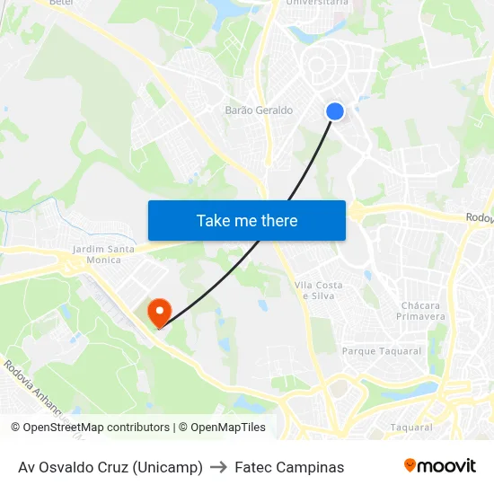 Av Osvaldo Cruz (Unicamp) to Fatec Campinas map