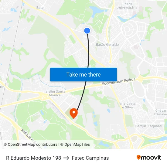 R Eduardo Modesto 198 to Fatec Campinas map