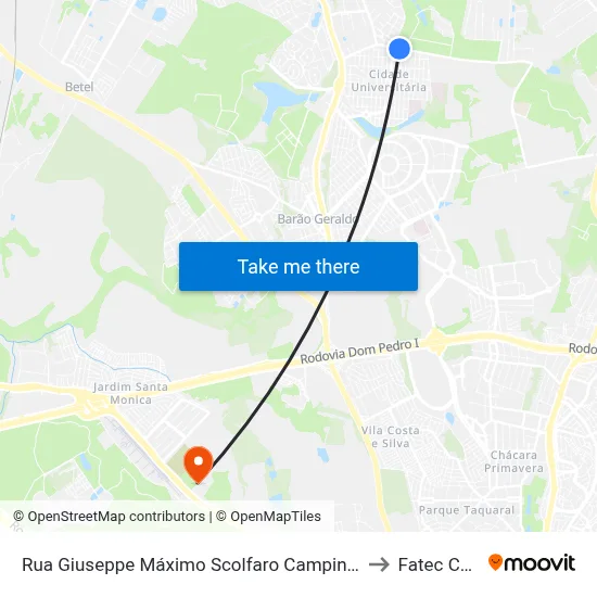 Rua Giuseppe Máximo Scolfaro Campinas - São Paulo 13083 Brasil to Fatec Campinas map