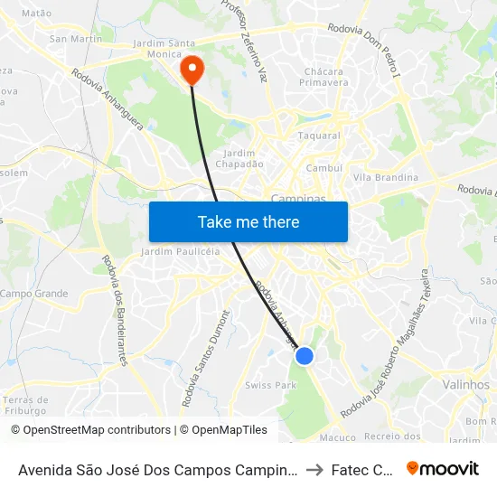 Avenida São José Dos Campos Campinas - São Paulo 13040 Brasil to Fatec Campinas map