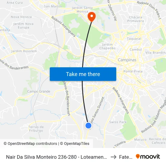 Nair Da Silva Monteiro 236-280 - Loteamento E Arruamento Telesp - Jardim Itatinga Campinas - SP 13052-417 Brasil to Fatec Campinas map