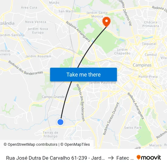 Rua José Dutra De Carvalho 61-239 - Jardim Maria Helena Campinas - SP 13056-733 Brasil to Fatec Campinas map