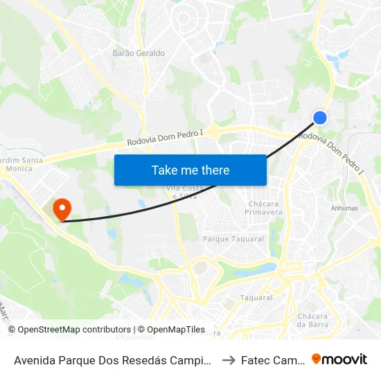 Avenida Parque Dos Resedás Campinas - SP Brasil to Fatec Campinas map