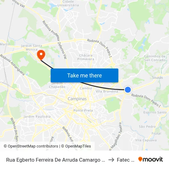 Rua Egberto Ferreira De Arruda Camargo 250 - Parque Da Hipica Campinas - SP Brasil to Fatec Campinas map