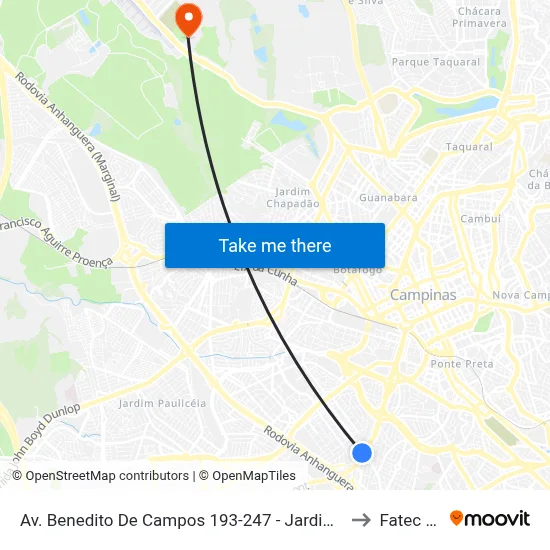 Av. Benedito De Campos 193-247 - Jardim Do Trevo Campinas - SP 13030-100 Brasil to Fatec Campinas map