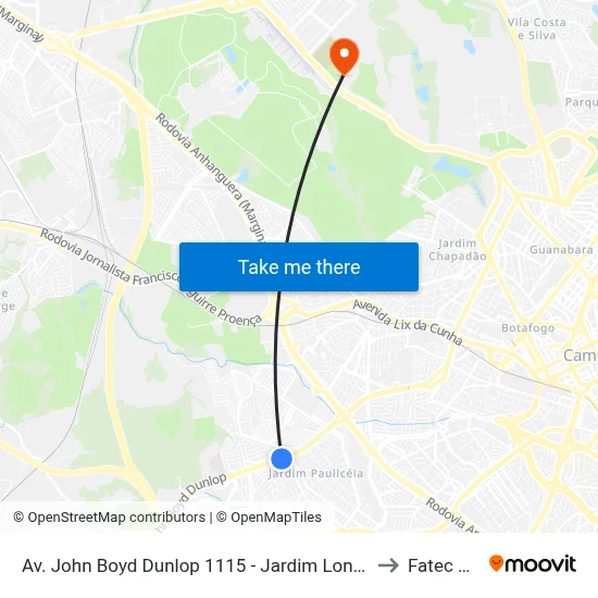 Av. John Boyd Dunlop 1115 - Jardim Londres Campinas - SP 13060-803 Brasil to Fatec Campinas map