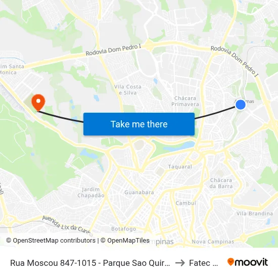 Rua Moscou 847-1015 - Parque Sao Quirino Campinas - SP 13088-117 Brasil to Fatec Campinas map