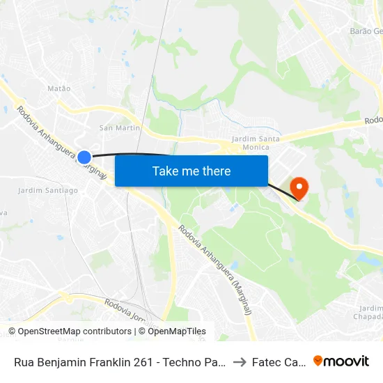 Rua Benjamin Franklin 261 - Techno Park Campinas - SP Brasil to Fatec Campinas map