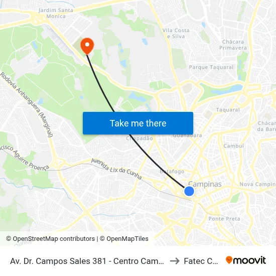 Av. Dr. Campos Sales 381 - Centro Campinas - SP 13010-081 Brasil to Fatec Campinas map