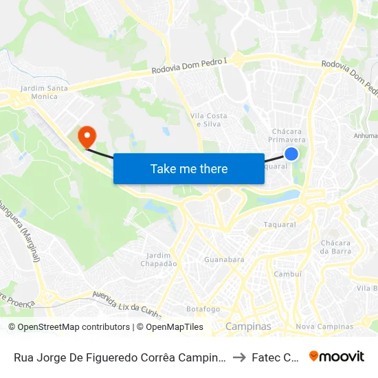 Rua Jorge De Figueredo Corrêa Campinas - São Paulo 13087 Brasil to Fatec Campinas map