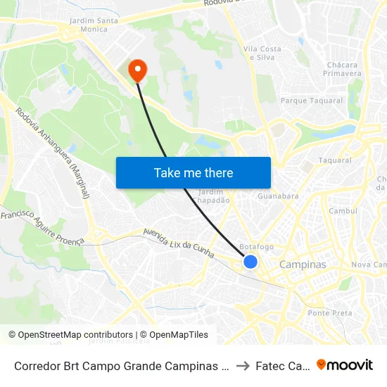 Corredor Brt Campo Grande Campinas - São Paulo 13070 Brasil to Fatec Campinas map