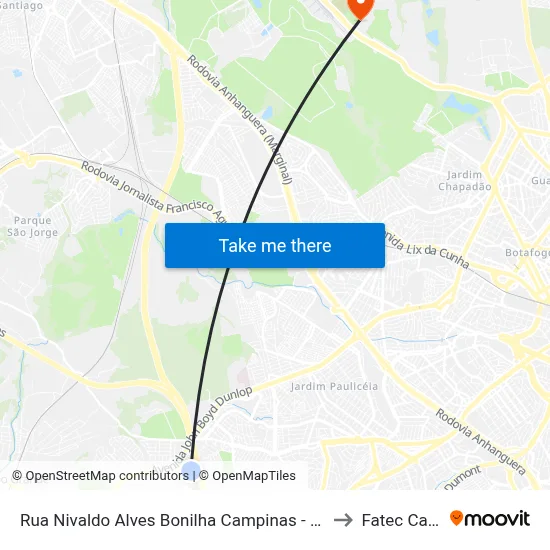 Rua Nivaldo Alves Bonilha Campinas - São Paulo 13059 Brasil to Fatec Campinas map