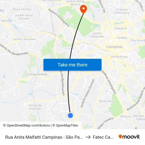 Rua Anita Malfatti Campinas - São Paulo 13054 Brasil to Fatec Campinas map