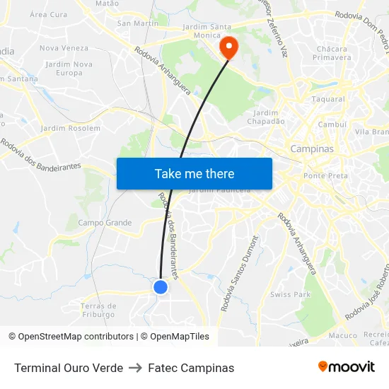 Terminal Ouro Verde to Fatec Campinas map