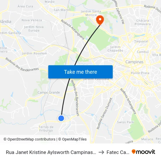 Rua Janet Kristine Aylsworth Campinas - São Paulo 13056 Brasil to Fatec Campinas map