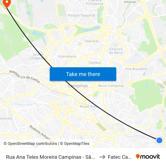 Rua Ana Teles Moreira Campinas - São Paulo 13046 Brasil to Fatec Campinas map