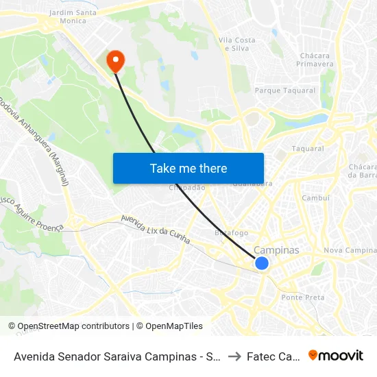 Avenida Senador Saraiva Campinas - São Paulo 13013 Brasil to Fatec Campinas map