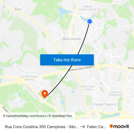 Rua Cora Coralina 300 Campinas - São Paulo 13083 Brasil to Fatec Campinas map