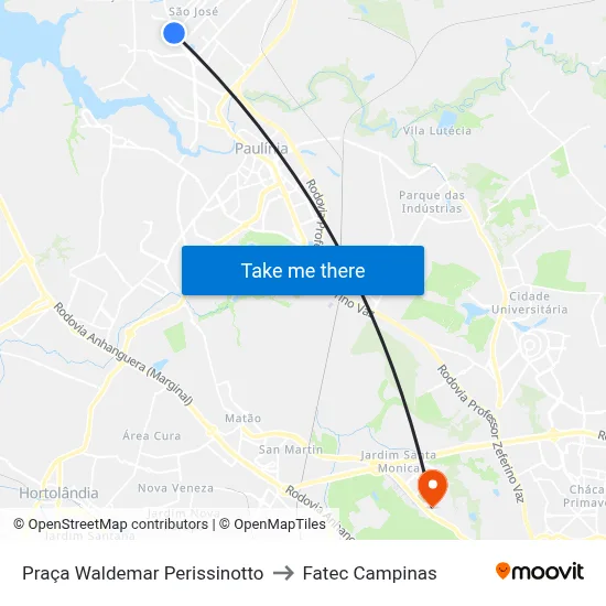 Praça Waldemar Perissinotto to Fatec Campinas map