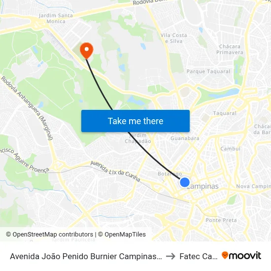 Avenida João Penido Burnier Campinas - São Paulo 13020 Brasil to Fatec Campinas map