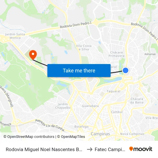 Rodovia Miguel Noel Nascentes Burnier to Fatec Campinas map