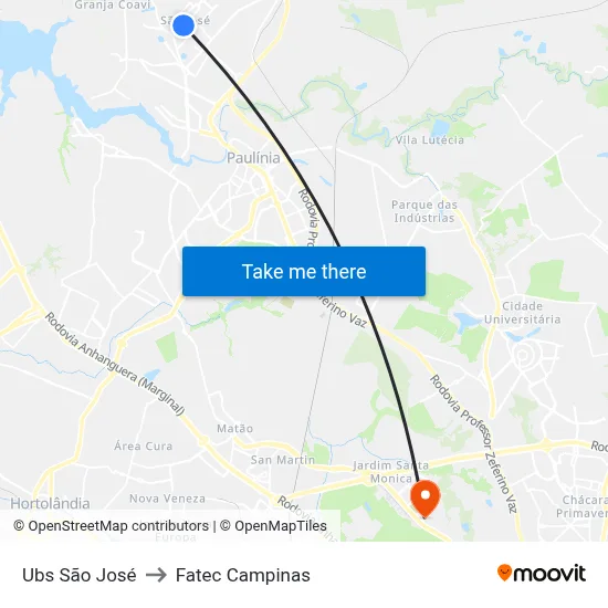 Ubs São José to Fatec Campinas map