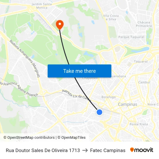 Rua Doutor Sales De Oliveira 1713 to Fatec Campinas map