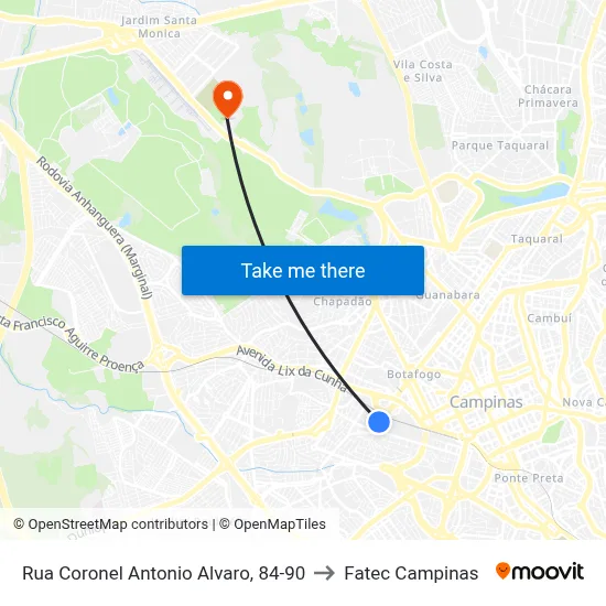 Rua Coronel Antonio Alvaro, 84-90 to Fatec Campinas map