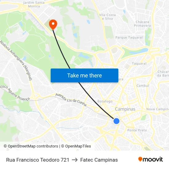 Rua Francisco Teodoro 721 to Fatec Campinas map