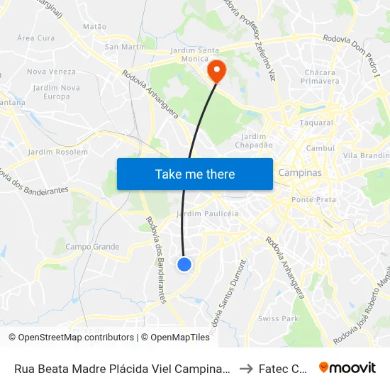 Rua Beata Madre Plácida Viel Campinas - São Paulo 13060 Brasil to Fatec Campinas map