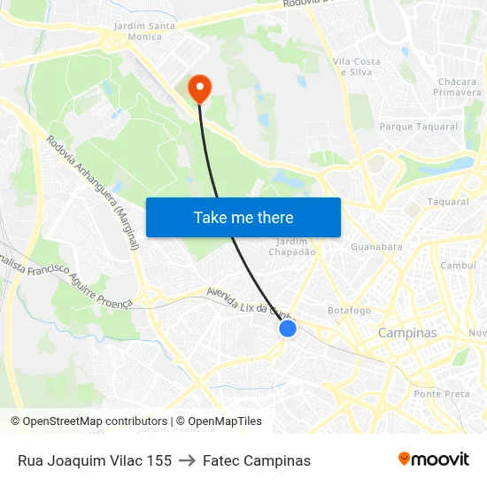 Rua Joaquim Vilac 155 to Fatec Campinas map