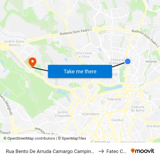 Rua Bento De Arruda Camargo Campinas - São Paulo 13088 Brasil to Fatec Campinas map
