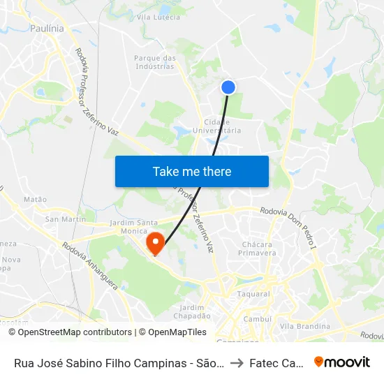 Rua José Sabino Filho Campinas - São Paulo 13085 Brasil to Fatec Campinas map