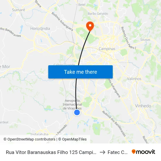 Rua Vítor Baranauskas Filho 125 Campinas - São Paulo 13053 Brasil to Fatec Campinas map