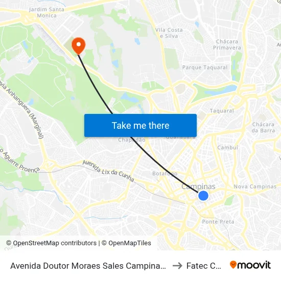 Avenida Doutor Moraes Sales Campinas - São Paulo 13010 Brasil to Fatec Campinas map