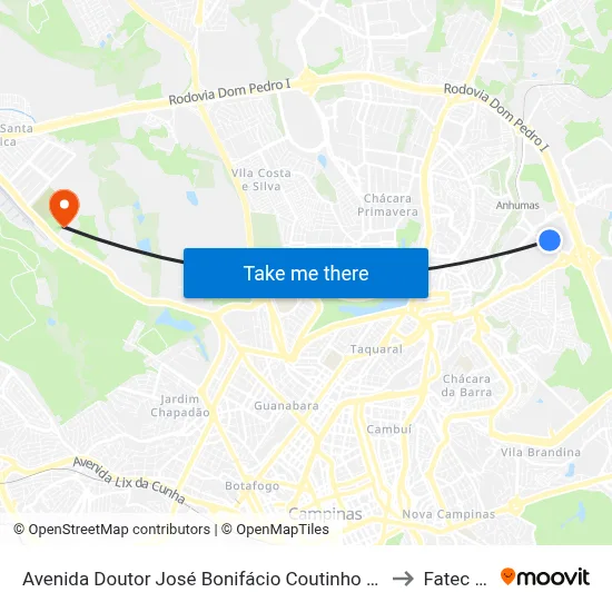 Avenida Doutor José Bonifácio Coutinho Nogueira Campinas - São Paulo 13091 Brasil to Fatec Campinas map