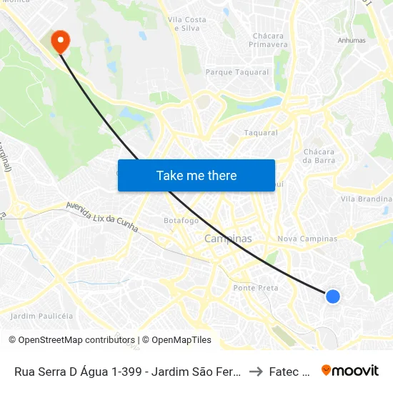 Rua Serra D Água 1-399 - Jardim São Fernando Campinas - SP 13100-370 Brasil to Fatec Campinas map