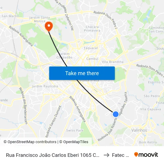 Rua Francisco João Carlos Eberi 1065 Campinas - São Paulo 13045-160 Brasil to Fatec Campinas map